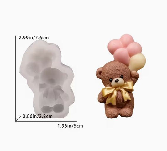 Medidas molde de silicona osito con globos 3D: 7.6 x 5 x 2.2 cm para fondant y chocolate | Vallia Repostería