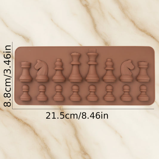Detalle de las 16 piezas de ajedrez del molde de silicona - fondant y chocolate libre de BPA | Vallia Repostería