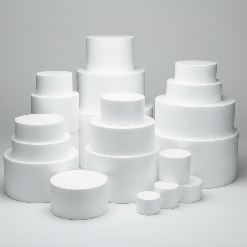 "Base redonda de icopor de alta densidad 12 cm de alto para maquetas de tortas y decoración - Vallia Repostería"