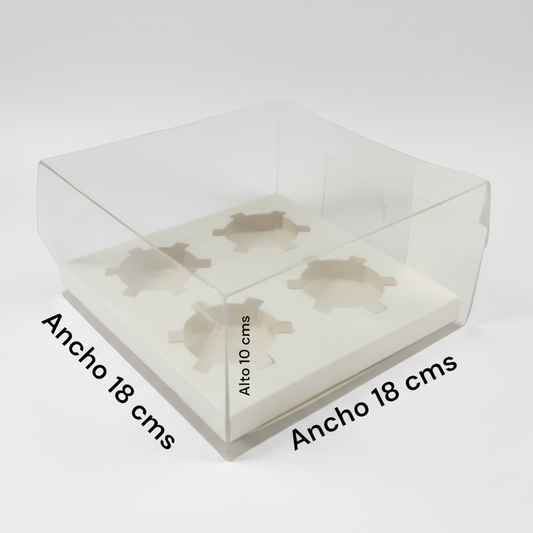 Caja de acetato transparente para 4 cupcakes con inserto - Vallia