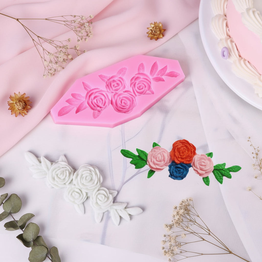 Molde de Silicona Ramillete de Rosas y Hojas 3D para Fondant y Chocolate