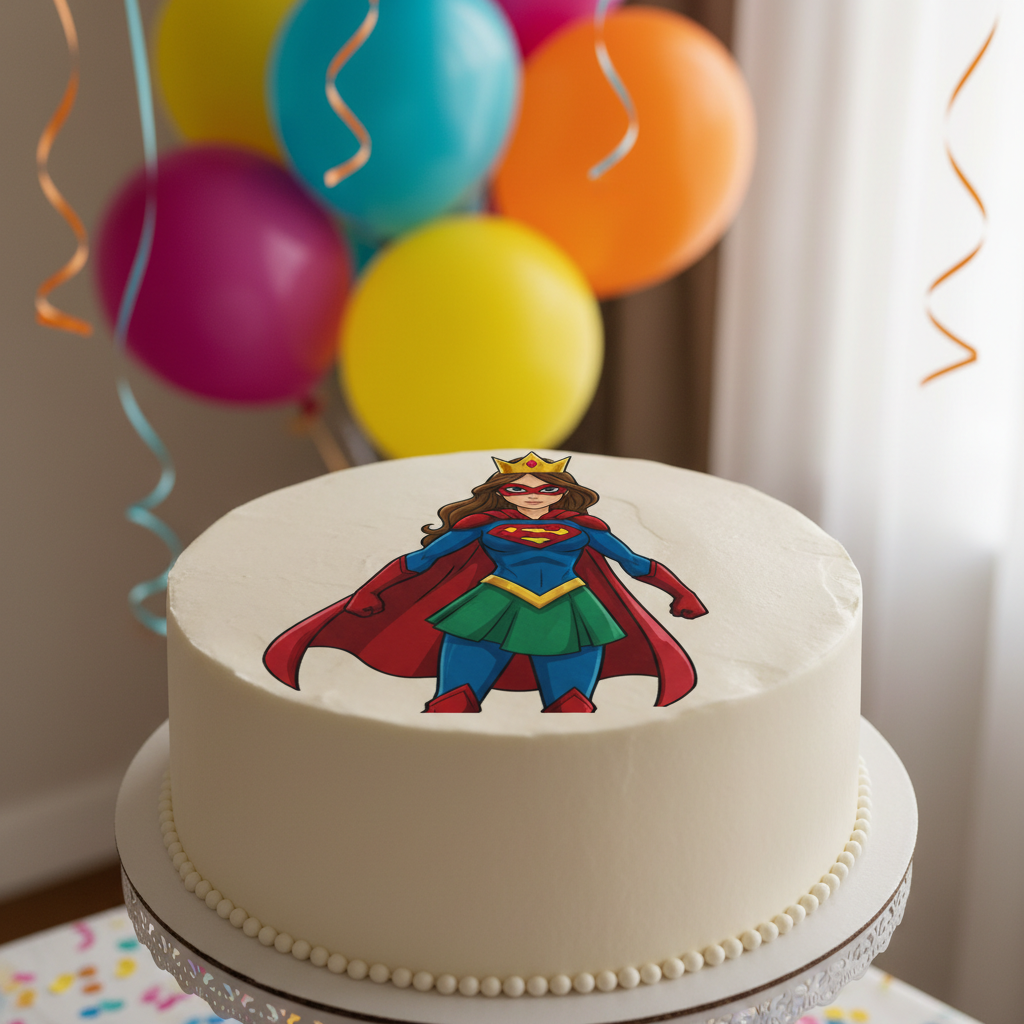 "Torta de cumpleaños decorada con impresión comestible en papel de azúcar - Diseño de personaje vibrante"