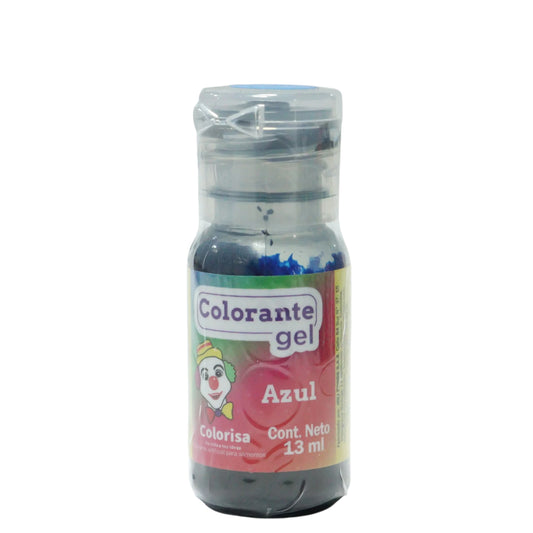 Colorante en gel azul Colorisa de 13 g para repostería, marca Vallia Repostería, en frasco con tapa dosificadora.