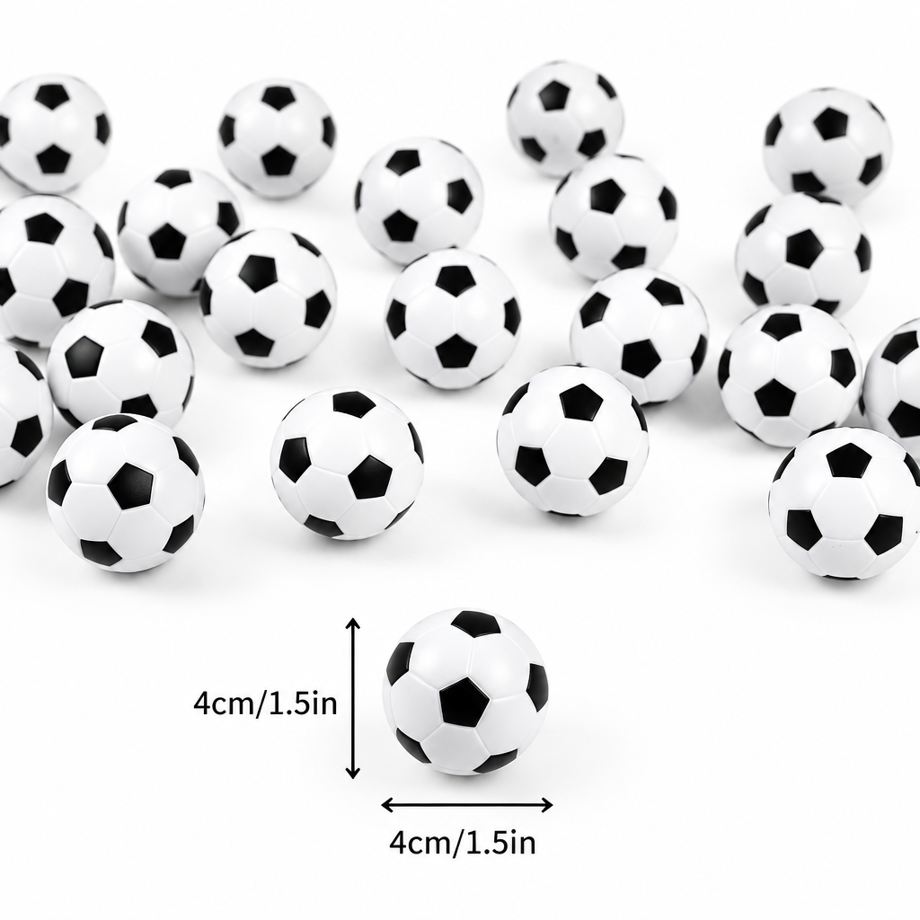 Set de 16 mini balones de fútbol Vallia Repostería de 4 cm en blanco y negro para decoración y repostería