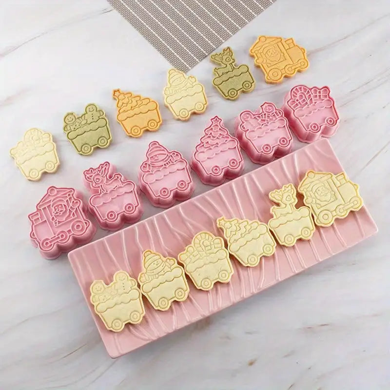 Set 3D Cortadores y Sellos "6 Vagones del Tren Navideño"