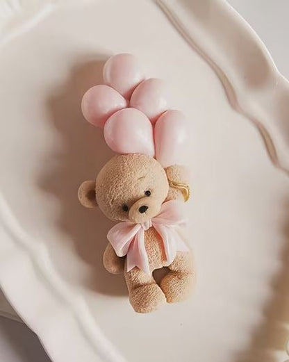 Osito de peluche con globos en fondant elaborado con molde de silicona 3D | Vallia Repostería