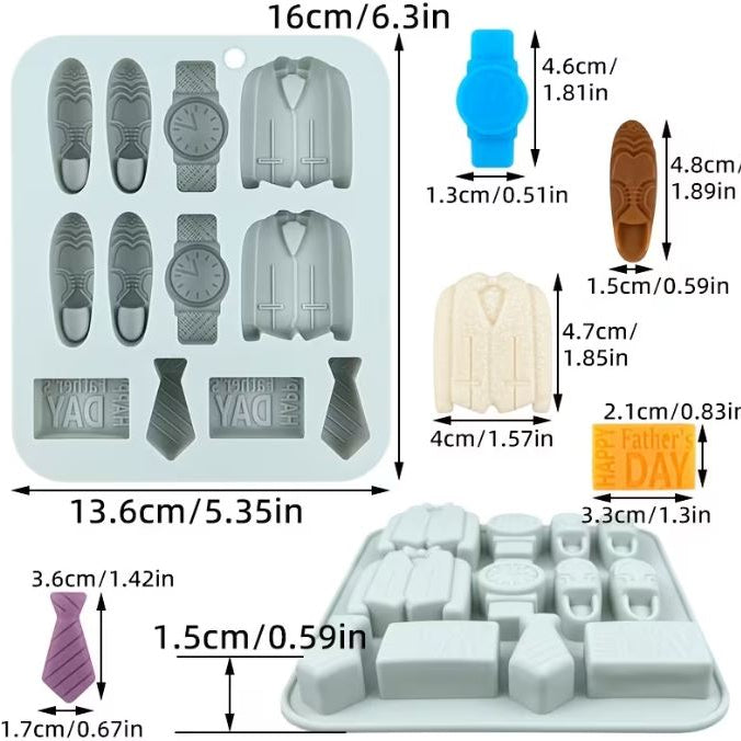  "Molde de silicona modelo elegancia con traje, reloj y corbata para decoración masculina"