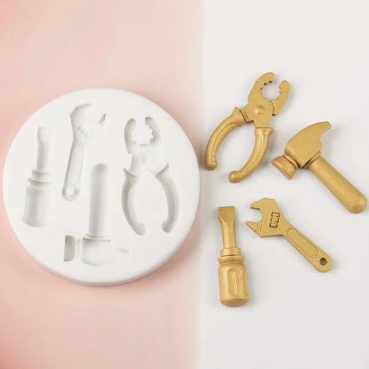 Molde de silicona 4 cavidades con diseños de martillo, alicates, llave inglesa y destornillador para decoración de pasteles
