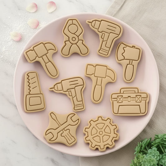 Set 8 Cortadores Galletas con Sello Temática Herramientas - Repostería Bogotá