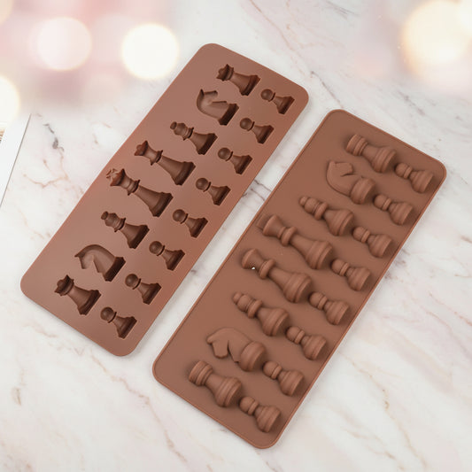 Molde de silicona ajedrez 16 cavidades 21.5x8.8 cm - Rey, Reina, Torres y Peón para chocolate | Vallia Repostería