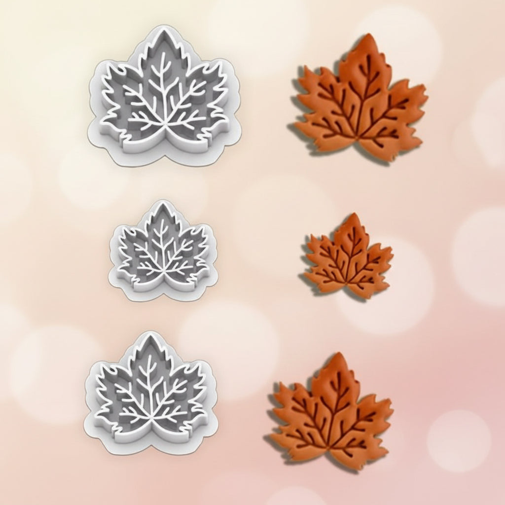 Set de 3 cortadores de hoja de otoño y arce para fondant y galletas - Vallia Repostería