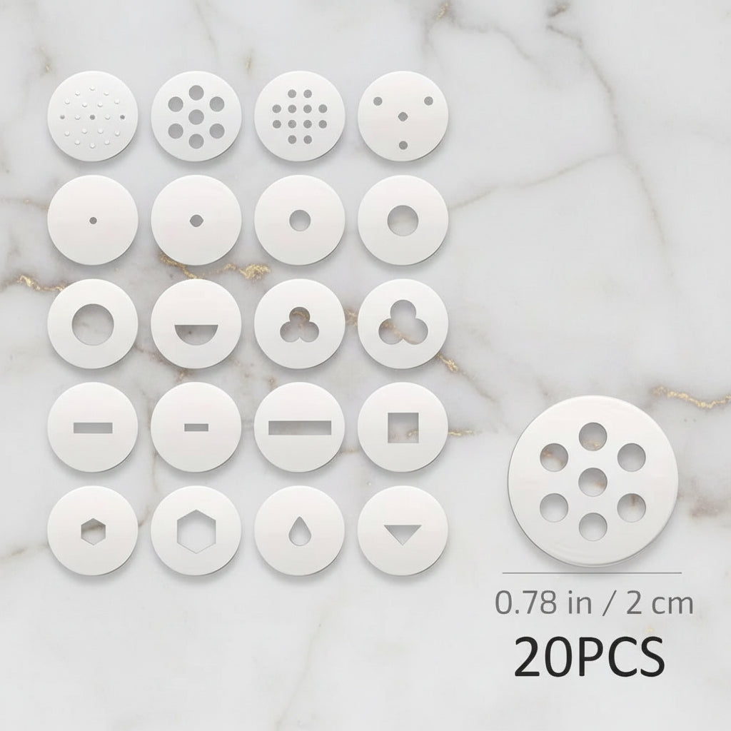 20 discos intercambiables incluidos con el extrusor de fondant