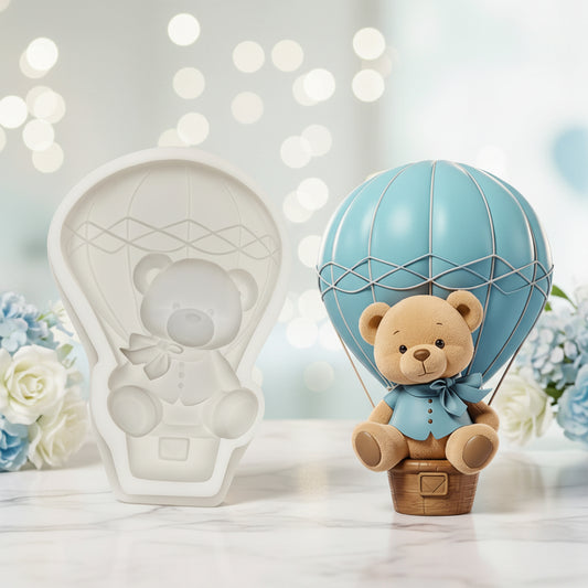 Molde de silicona oso en globo aerostático 9.1x6.3 cm para fondant y chocolate - Baby Shower | Vallia Repostería