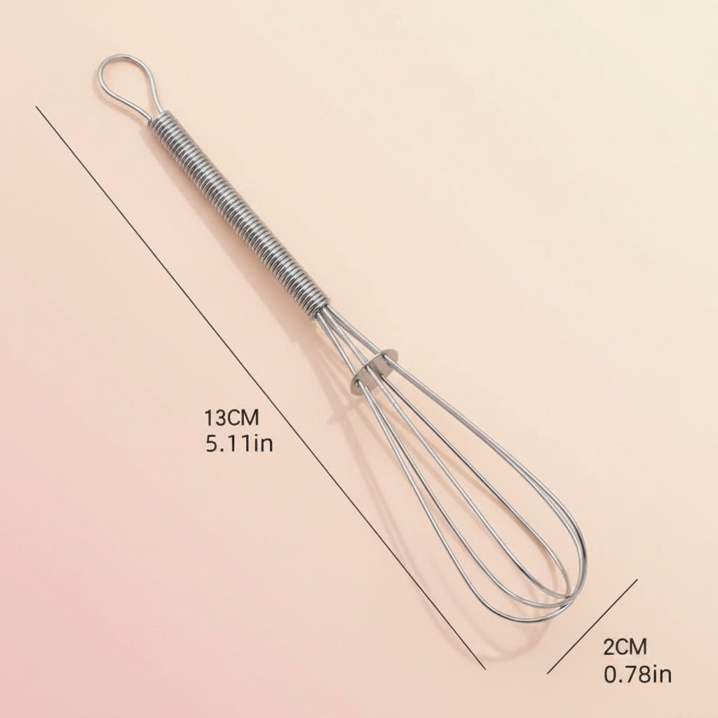 "Mini batidor manual acero inoxidable con mango espiral ergonómico - detalle de varillas"