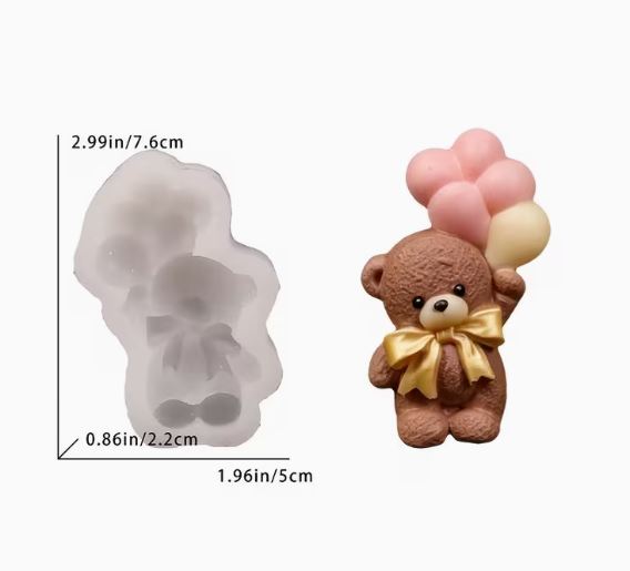 Medidas molde de silicona osito con globos 3D: 7.6 x 5 x 2.2 cm para fondant y chocolate | Vallia Repostería