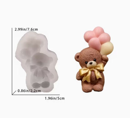 Medidas molde de silicona osito con globos 3D: 7.6 x 5 x 2.2 cm para fondant y chocolate | Vallia Repostería