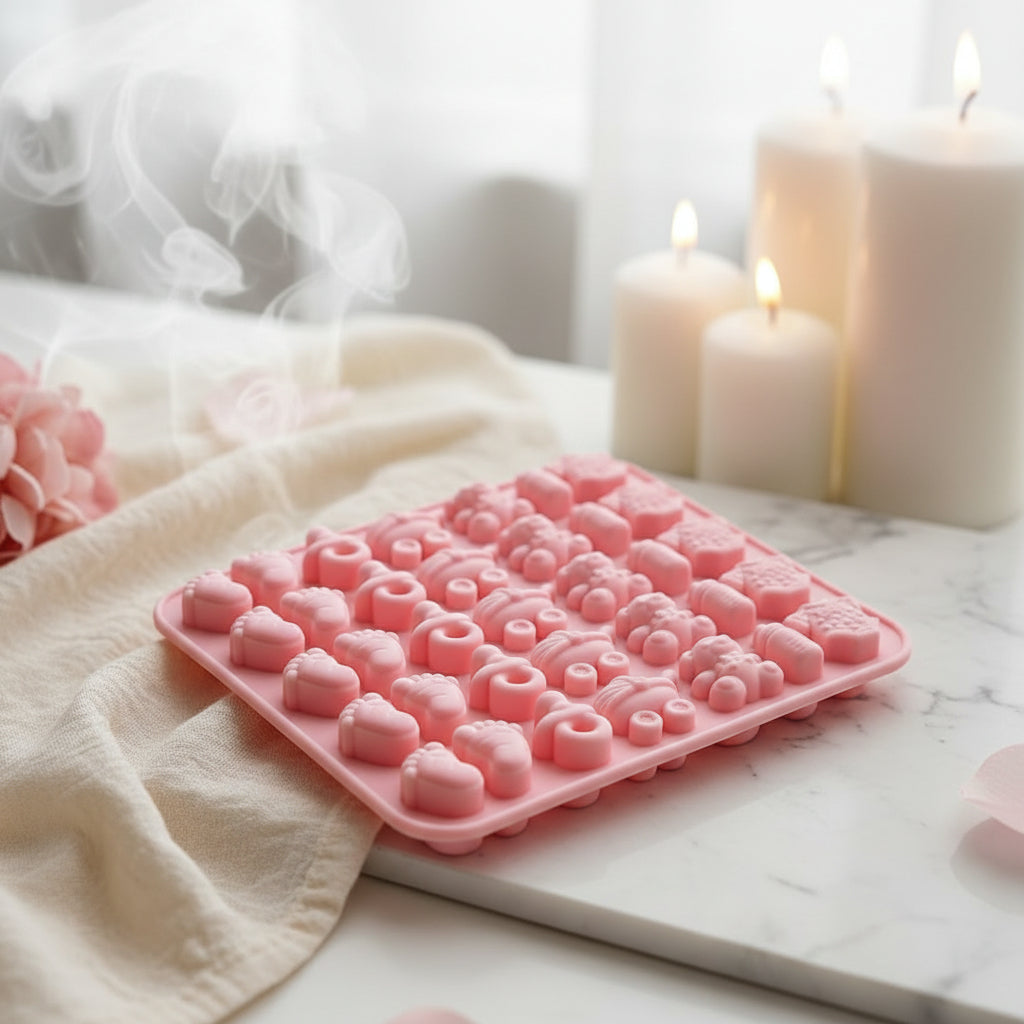 "Molde de silicona con 30 cavidades temáticas de baby shower para repostería - Vallia Repostería Colombia"