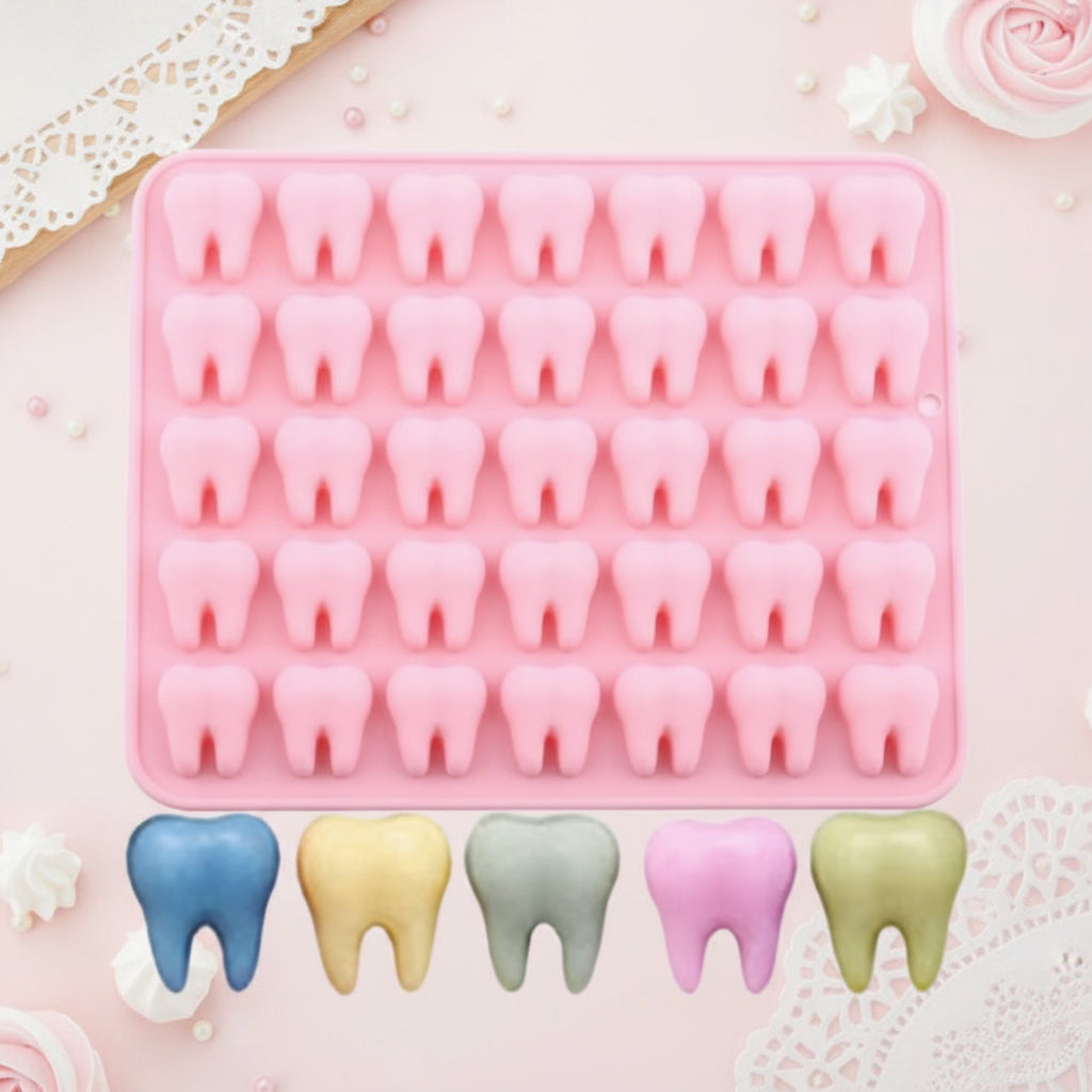 "Molde de silicona 35 cavidades muelas y dientes para chocolates y repostería - Vallia"