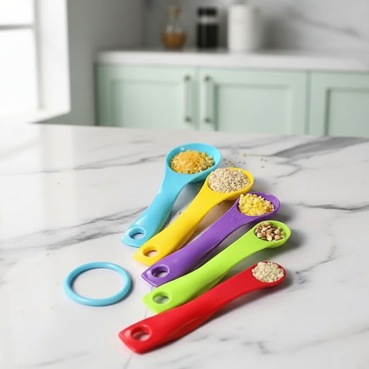  "Set de cucharas medidoras de plástico libre de BPA en colores vibrantes"