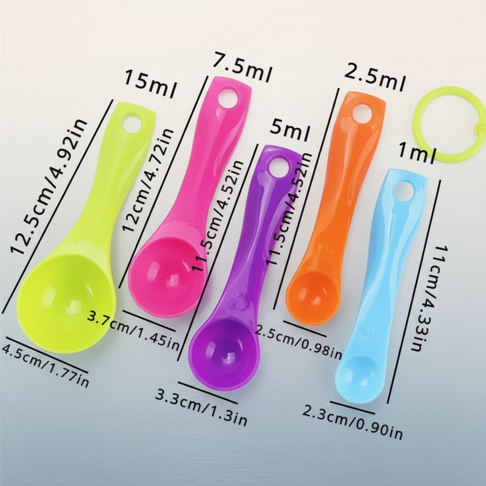  "Detalle de cucharas medidoras multicolor para cocina y repostería"