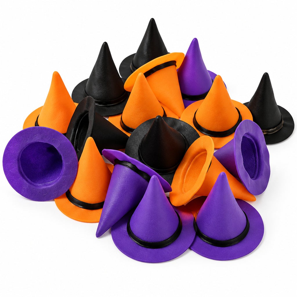 Mini sombreros de bruja Vallia Repostería en colores negro, naranja y morado para decorar cupcakes de Halloween