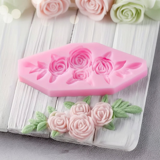 Molde de silicona bouquet de rosas con hojas para fondant y chocolate - Vallia Repostería
