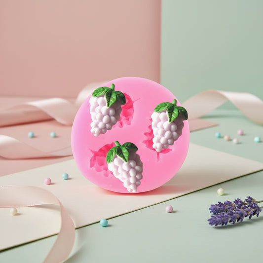 "Molde de silicona triple con diseño de mini racimos de uvas realistas para repostería"