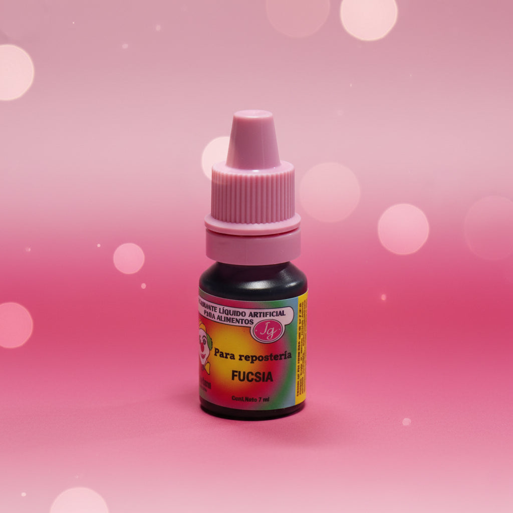 Colorante líquido hidrosoluble Colorisa color fucsia en frasco gotero 7 ml – colorante comestible para repostería - Vallia Reposteria