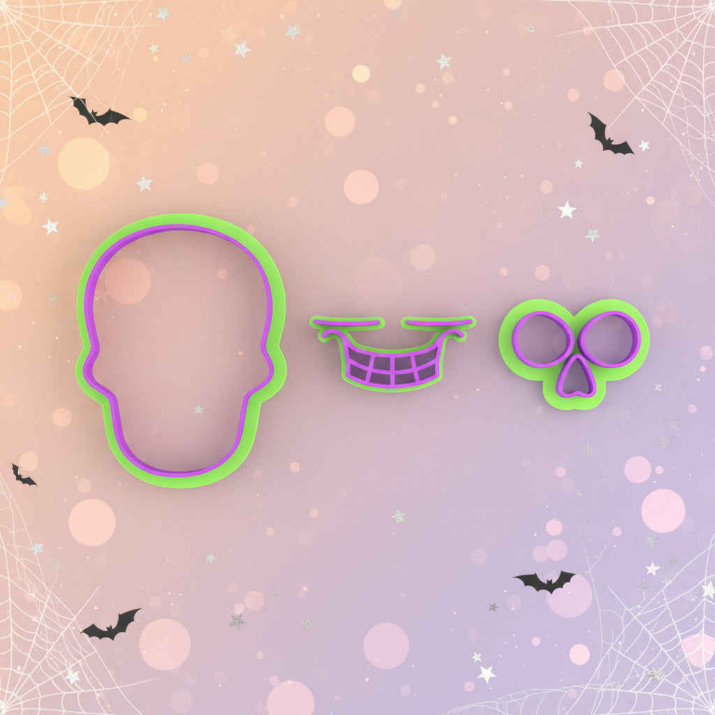 Set de Cortadores de Calavera Estilo Catrina Halloween / Día de los Muertos x 3 Piezas