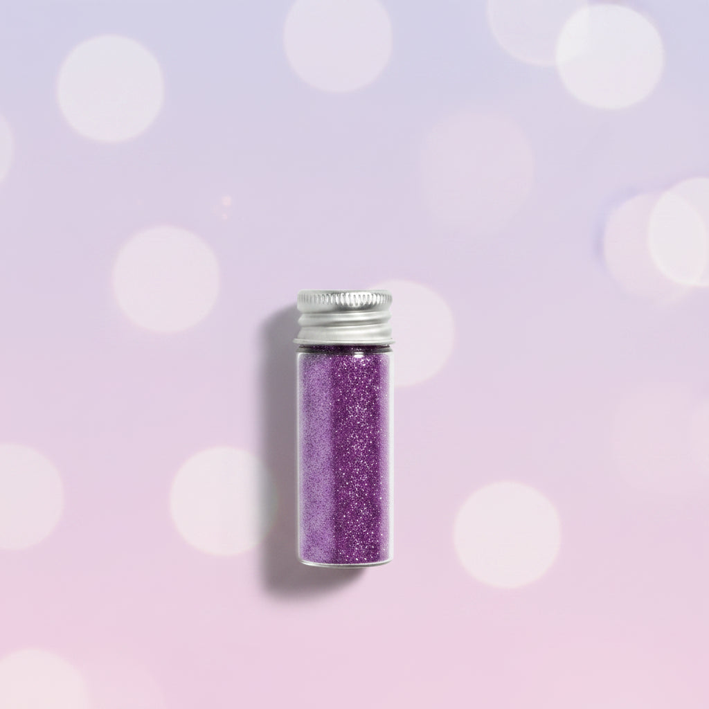 Escarcha comestible glitter color morado violeta en frasco de vidrio 10 gr – glitter para decoración de tortas y postres - Vallia Reposteria