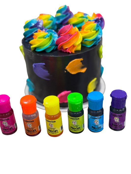 Colorante en gel neón Colorisa 13ml - Set completo de tonos vibrantes fluorescentes - Vallia Repostería