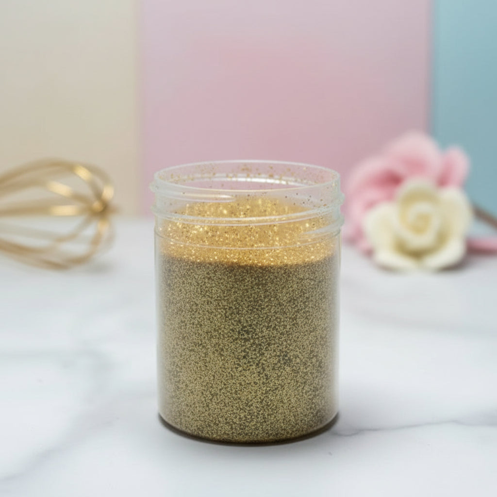  "Escarcha comestible dorada 20g y 1lb - Diamantina brillante color oro metálico"