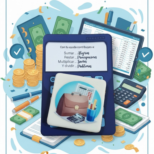 Tarje-galleta Balance Positivo para Día del Contador con diseño temático