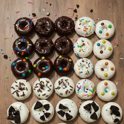 Mini Donas Personalizadas para Eventos (Vainilla, Chocolate y Red Velvet)