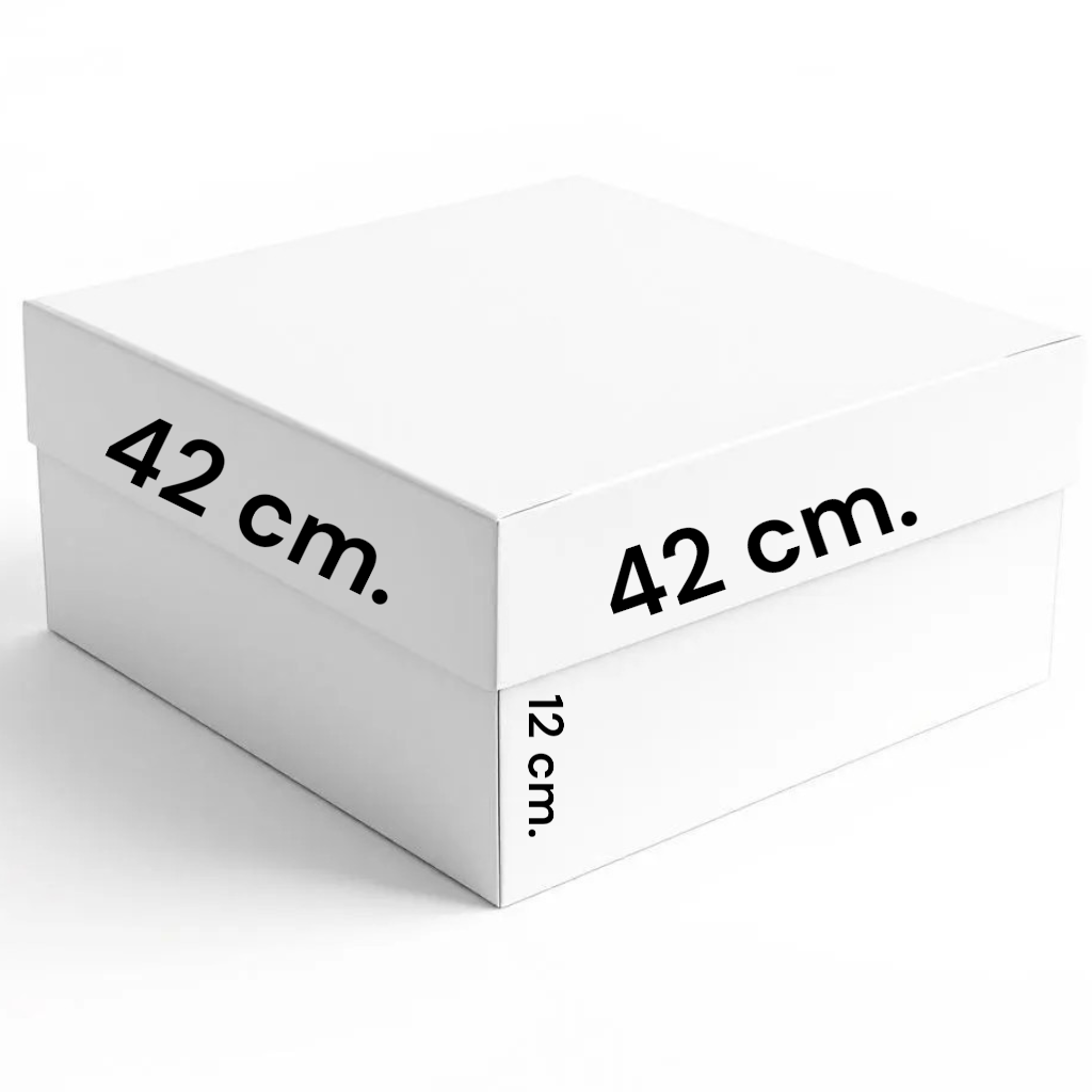 "Caja de cartón 42x42x12 cm para tortas grandes profesionales - Vallia Repostería"