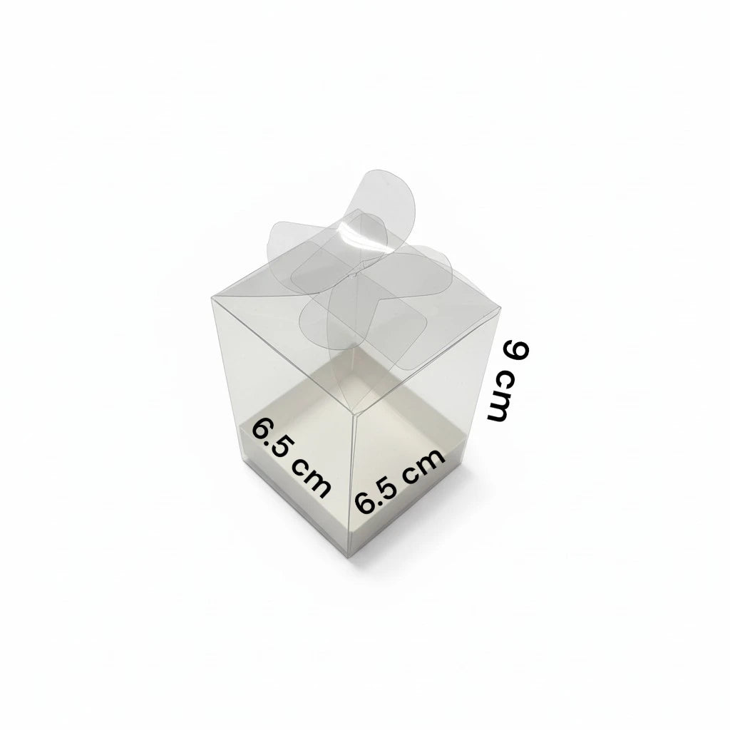 Caja de acetato transparente 6.5x6.5x9 cm para empaque de postres