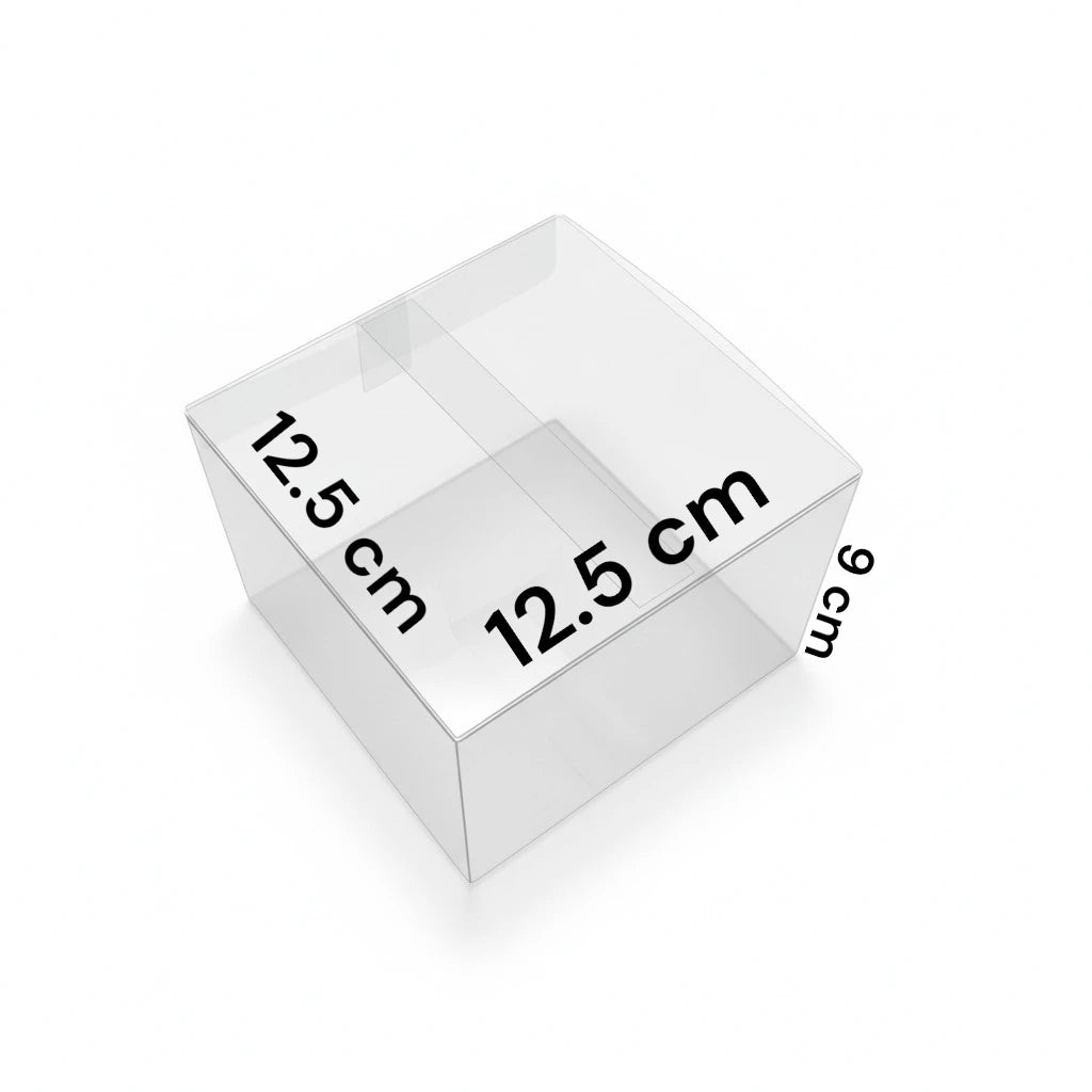 Caja de acetato transparente 12.5x12.5x9 cm para tortas medianas