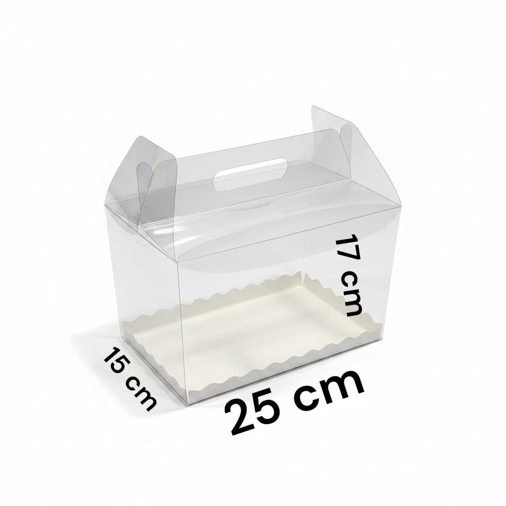 Lonchera acetato con asa 25x15x17 cm para anchetas de postres y eventos