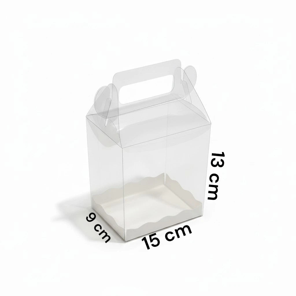 Lonchera de acetato transparente con asa 15x9x13 cm para fresas con chocolate