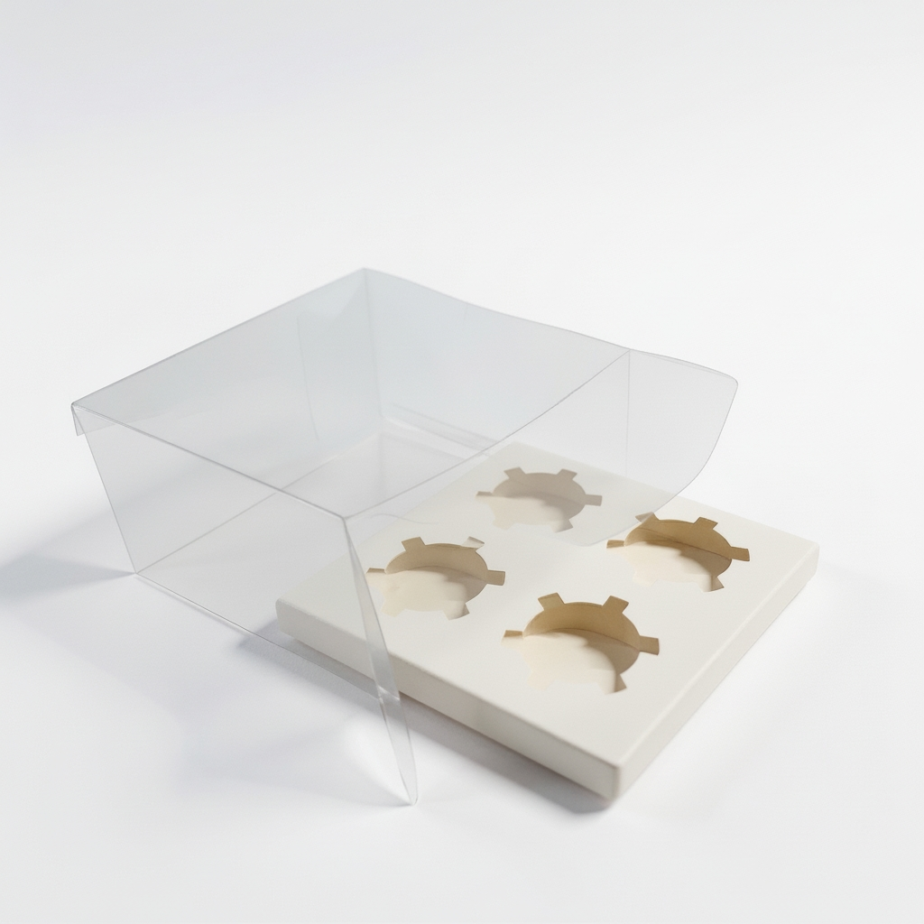 Caja de acetato transparente para 4 cupcakes con inserto - Vallia