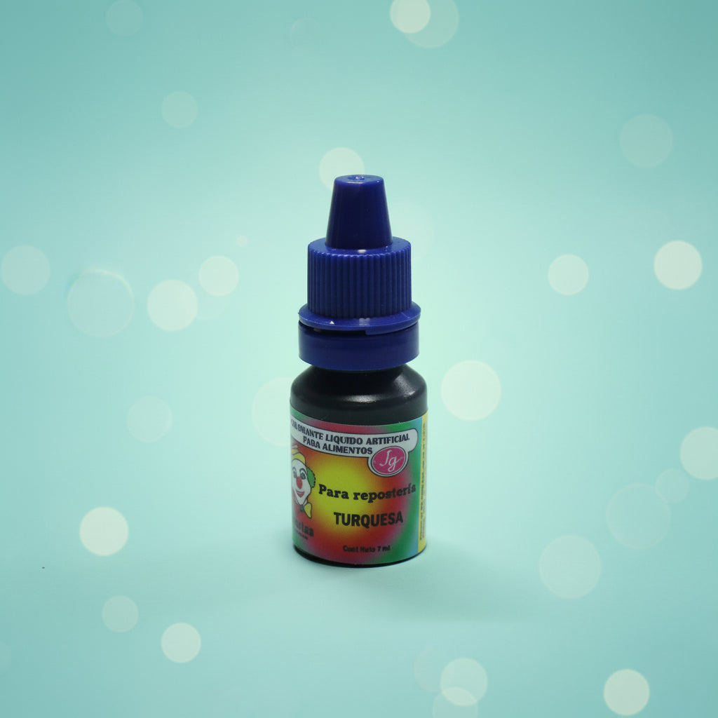 Colorante líquido hidrosoluble Colorisa color turquesa en frasco gotero 7 ml – colorante para tortas y merengues - Vallia Reposteria