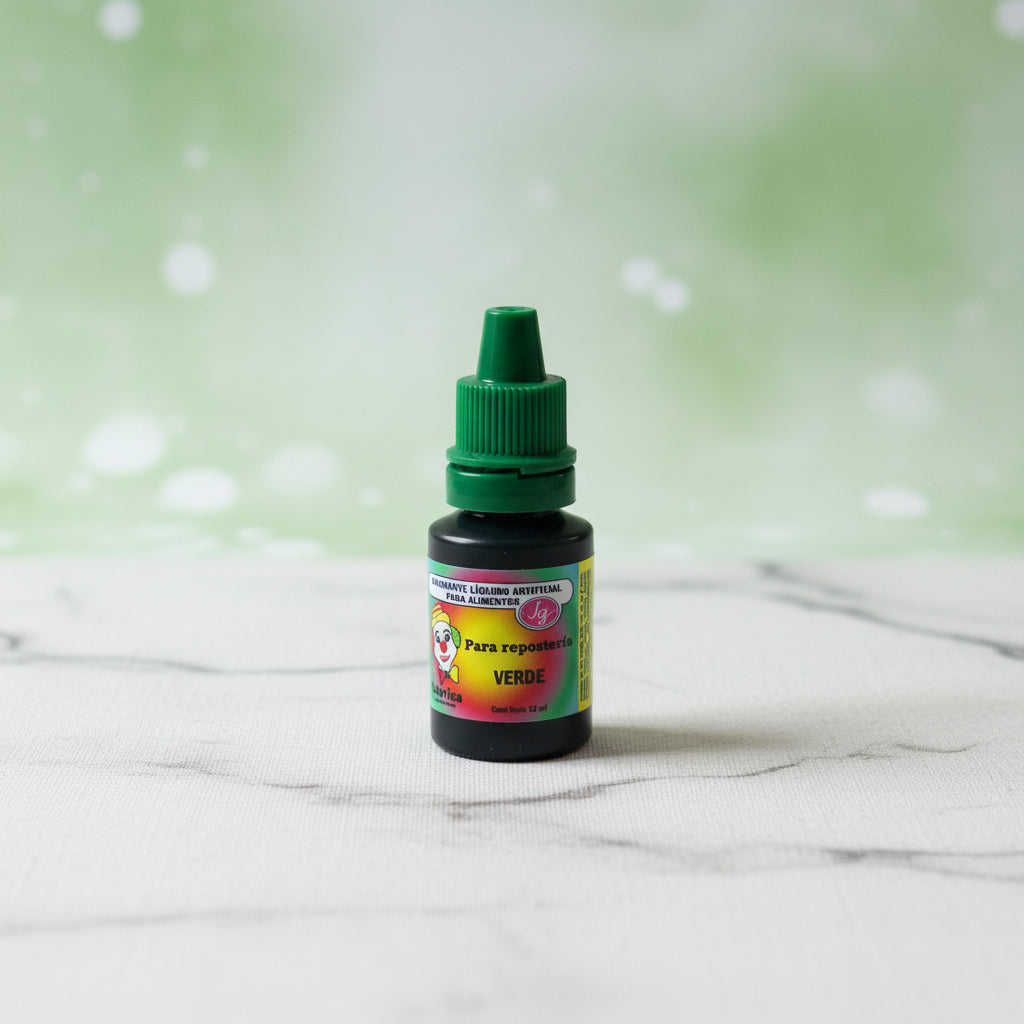 Colorante líquido hidrosoluble Colorisa color verde en frasco gotero 7 ml – colorante comestible para repostería - Vallia Reposteria