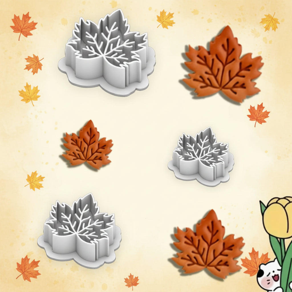 Set Cortadores con Sello Hoja de Arce / Otoño (3 Tamaños) - Para Galletas y Fondant