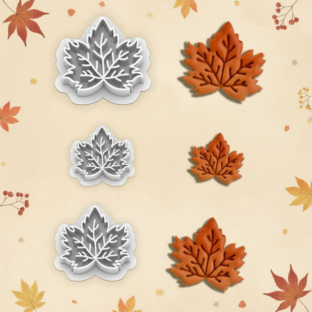 Set Cortadores con Sello Hoja de Arce / Otoño (3 Tamaños) - Para Galletas y Fondant