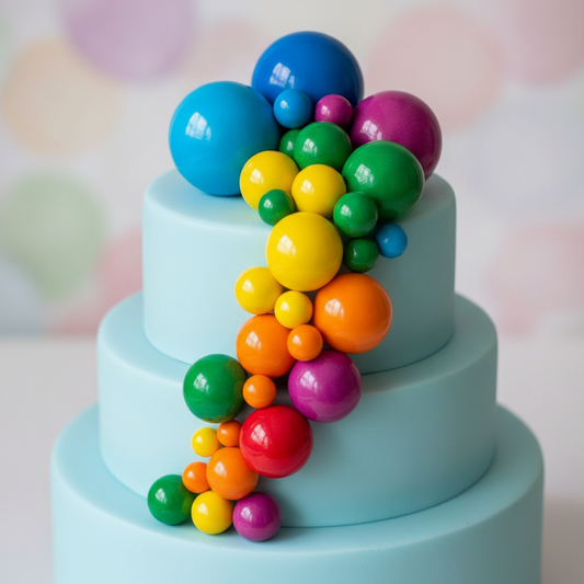 Detalle de mini globos en torta con fondant