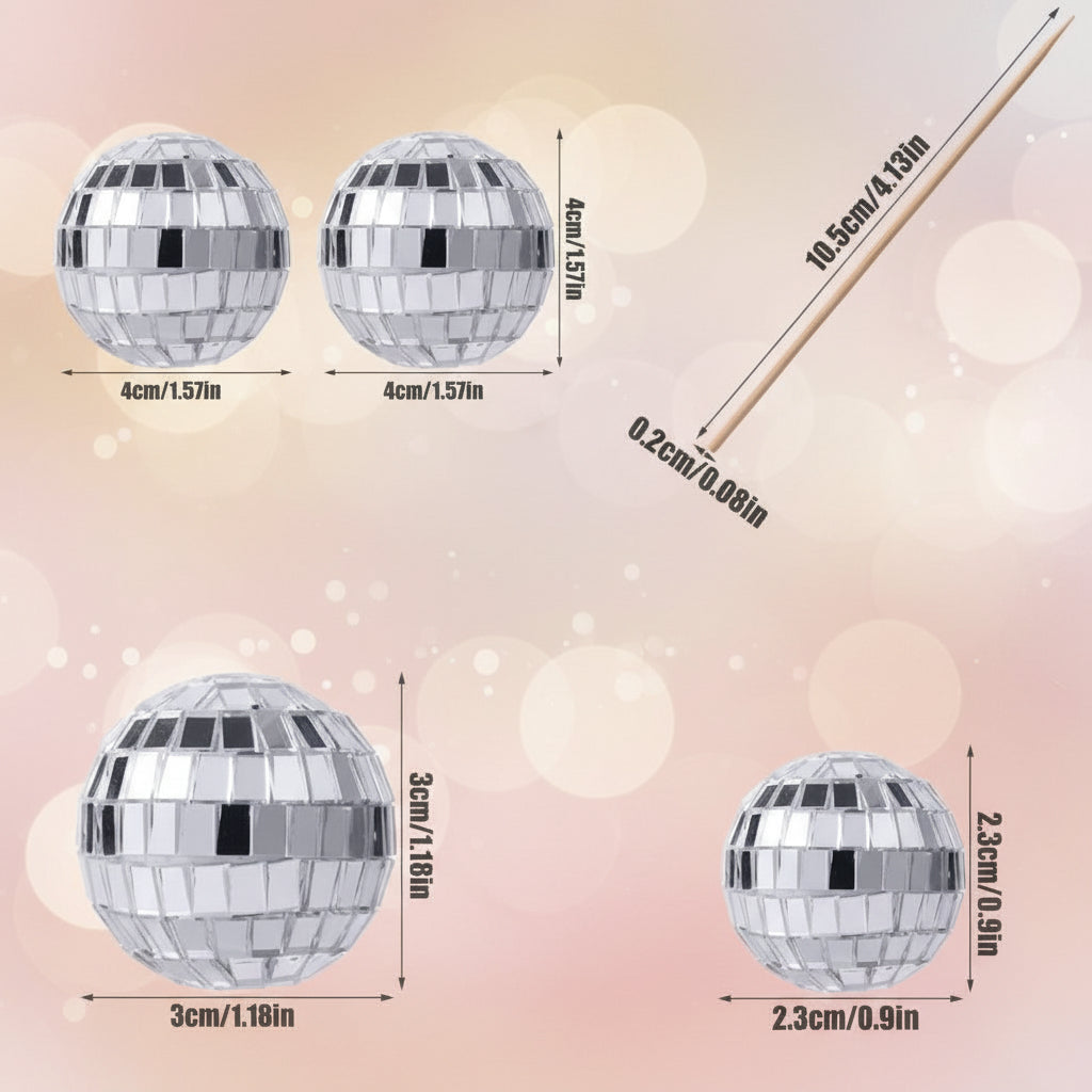 Topper de Esfera de Discoteca Espejada para Tortas - Tamaños de 1 a 4 cm