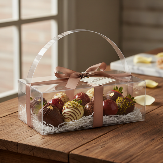 Fresas con chocolate en lonchera de acetato