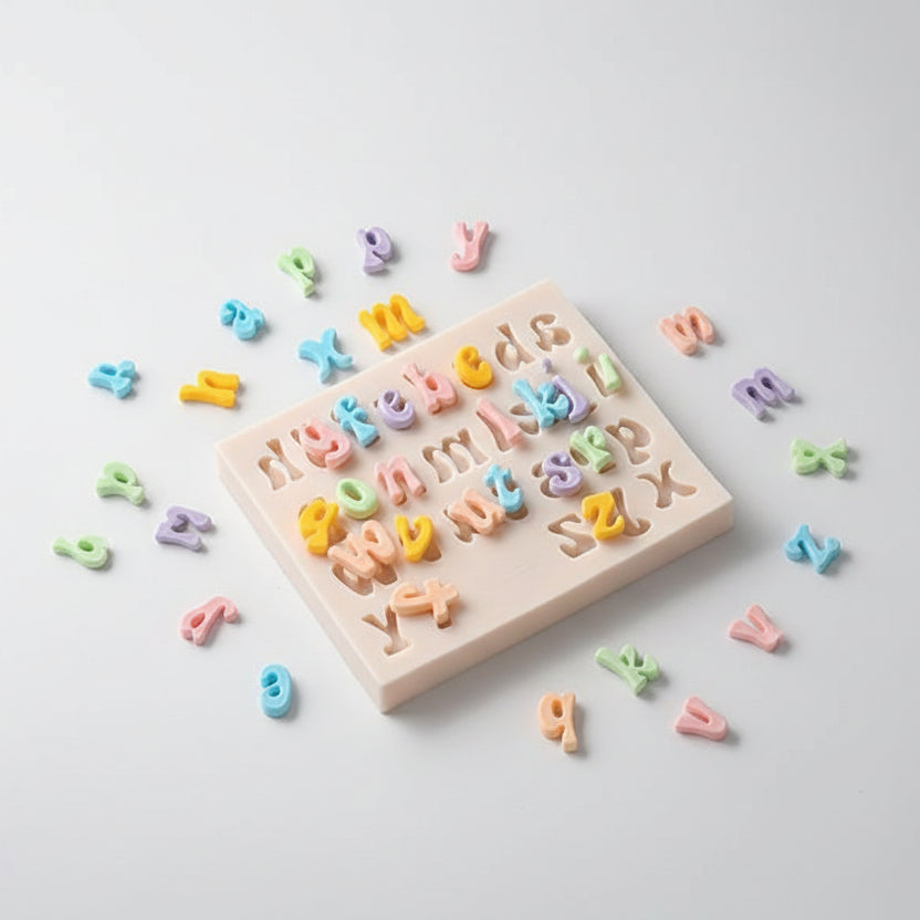 Molde de Silicona Letras del Abecedario Mayúsculas, Minúsculas y Números