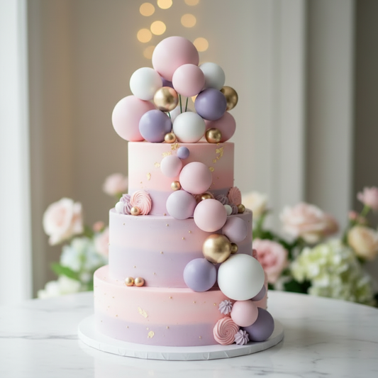 Globos de espuma de diferentes medidas y colores  para decoración de tortas y postres - Vallia Reposteria