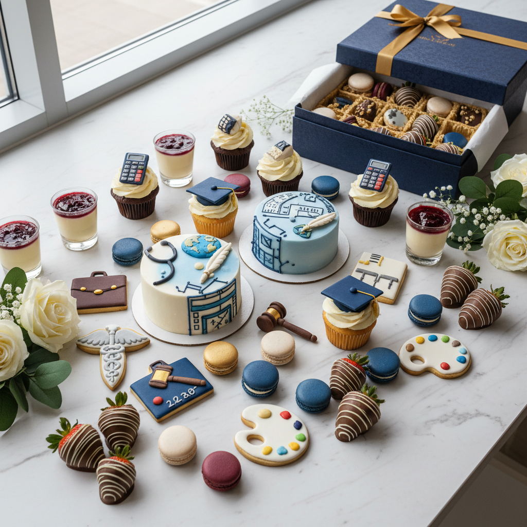 Postres artesanales surtidos para celebrar profesiones especiales - Vallia Repostería

